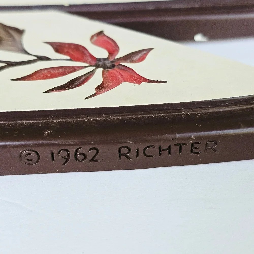 1962 Richter Floral Wall Plaque Mid Century Modern MCM Diamond Art Retro Kitsch